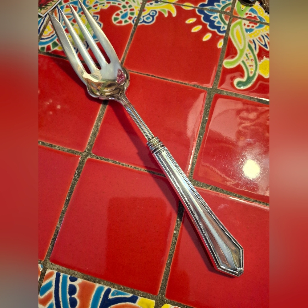 Webster Sterling Hollow Handle Meat Fork Vntg 1910 Silverplate Tines Art Deco Pd